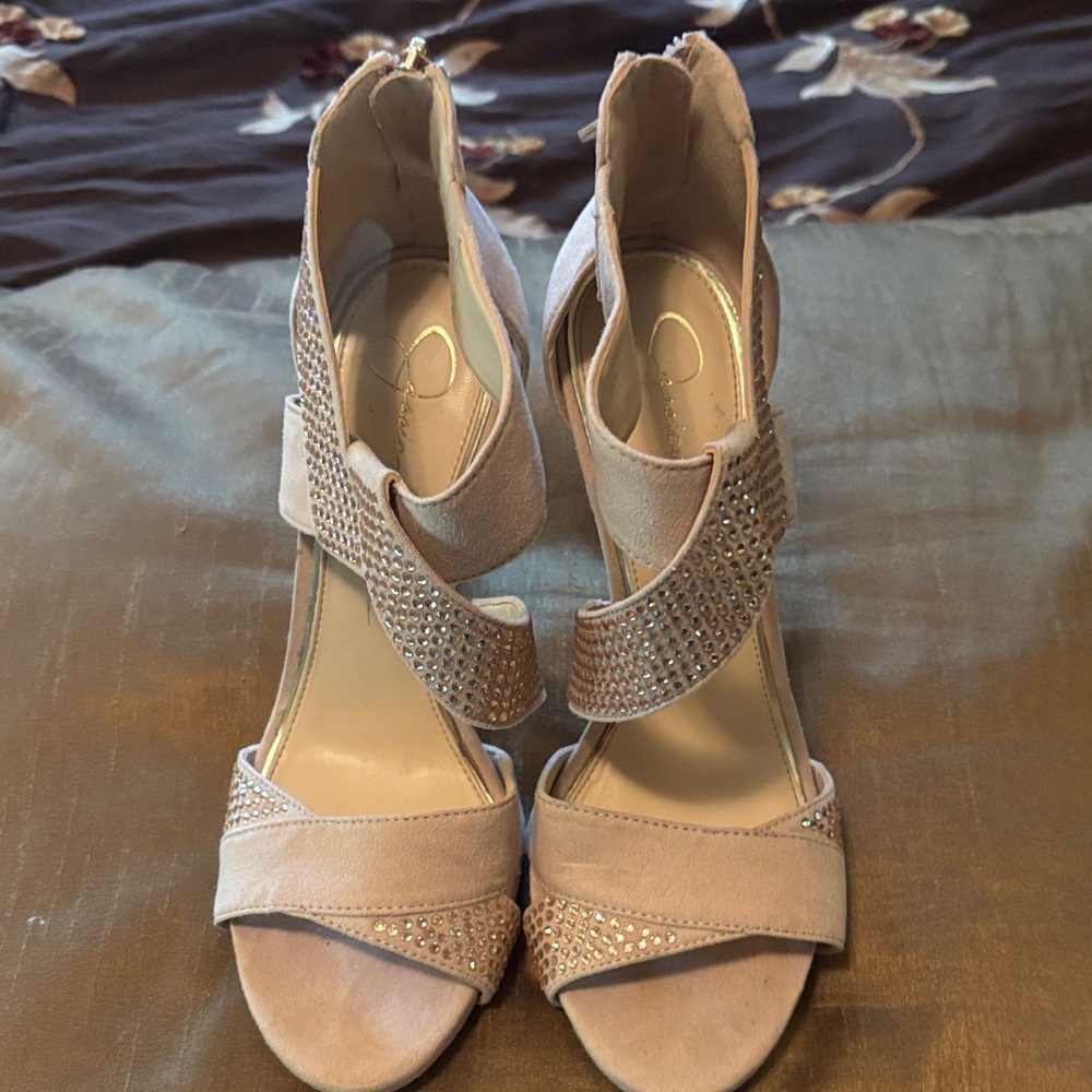 Jessica Simpson Creme Rhinestone Heels